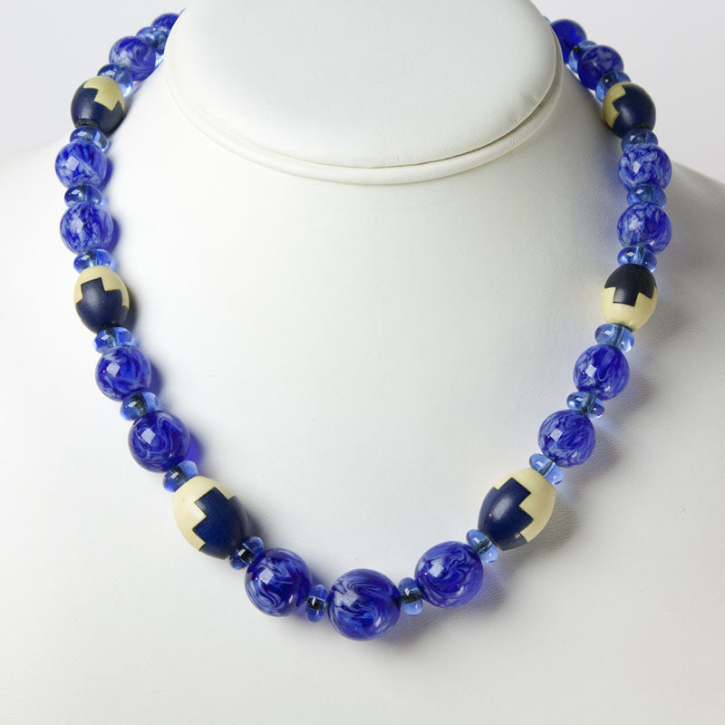 Blue beaded necklace, Designer gemstone necklace at ₹3950 | Azilaa